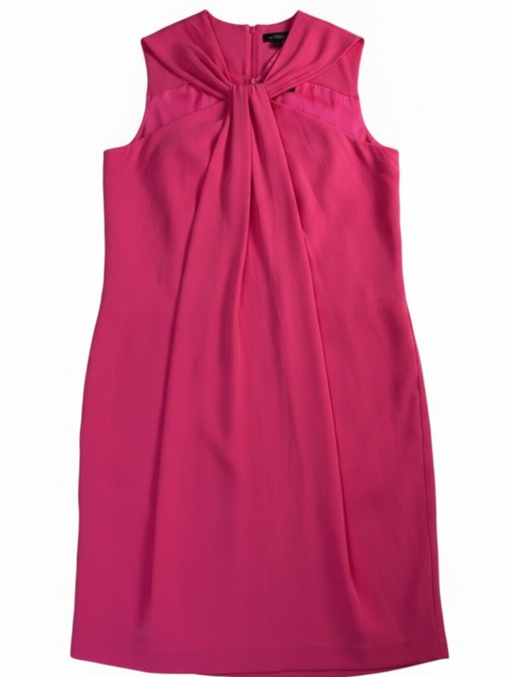 St. John Fuchsia Pink Twisted V-Neck Sleeveless Crepe Dress Size 16